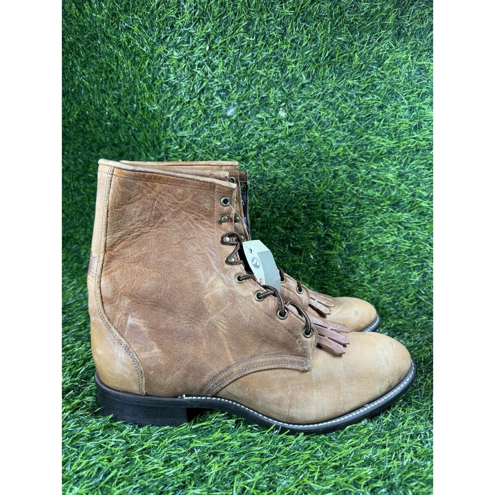 Vintage Laredo USA Leather Lace Up Boots Mens 11.5 EE Wide Brown Western